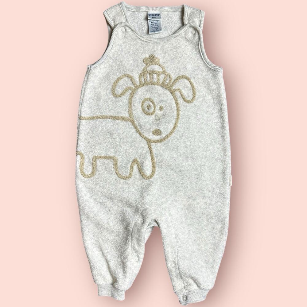 OshKosh Baby Fleece Overalls Infants 6-9 months Gender Neutral Vtg Puppy Sleeper